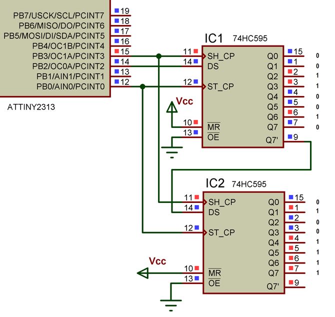 74hc595d схема подключения