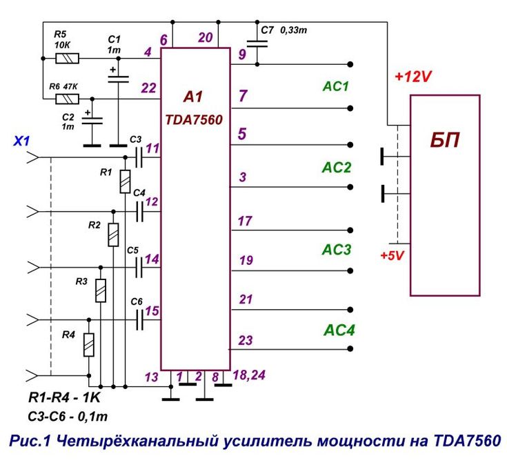 Схема подключения tda7560