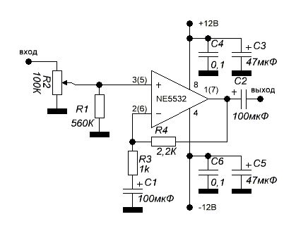 Ne5532 схема включения с однополярным питанием