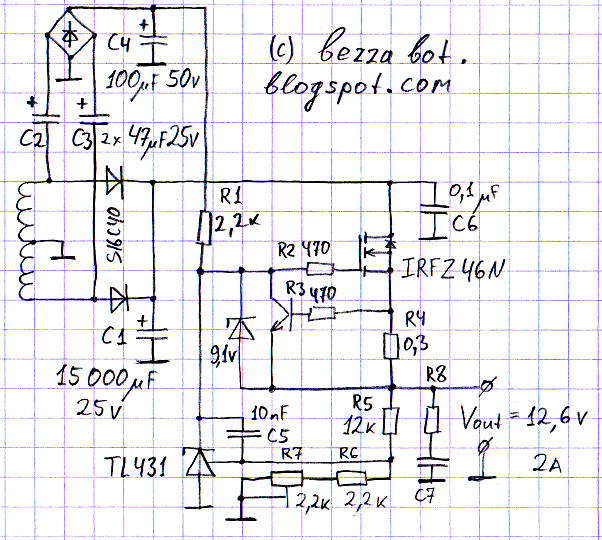 Схема блока питания на полевом транзисторе