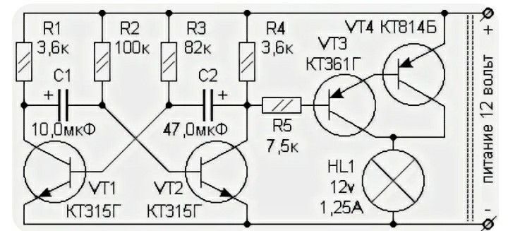 Схема мультивибратора на транзисторах кт315 на 12 вольт