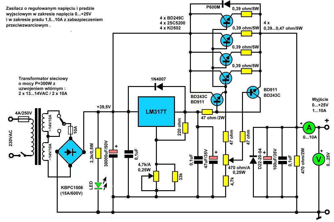 Лабораторный блок питания на lm317 схема