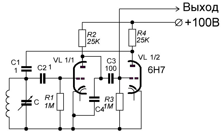Генератор плавного диапазона на лампе схема