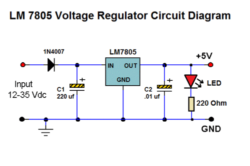 L7805cv характеристики схема подключения в блоках питания