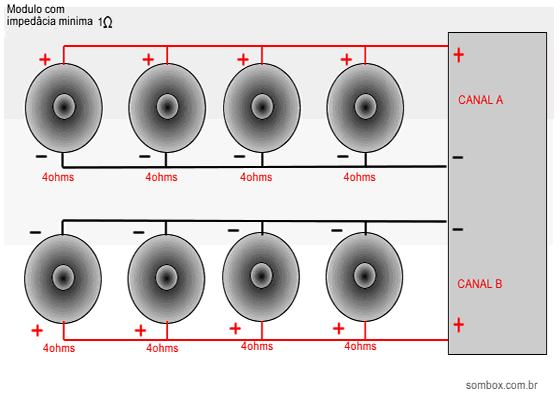 Схема подключения 4 динамиков по 4 ома