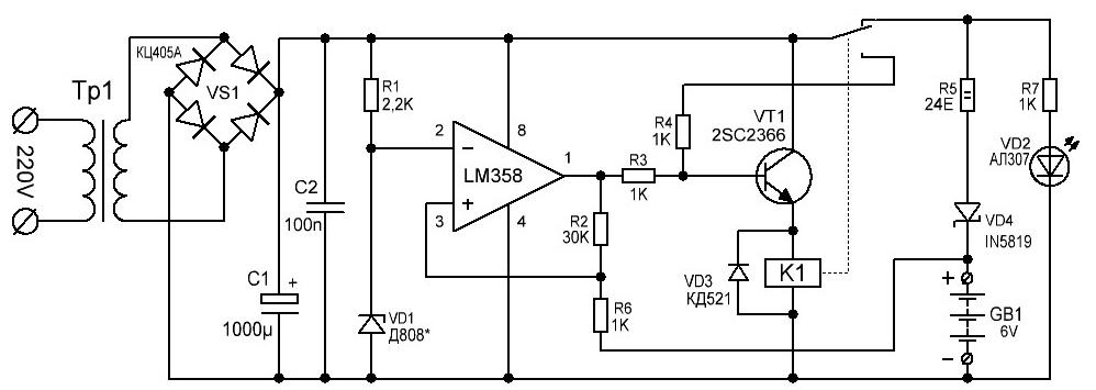 Лм358 схема включения на зарядку аккумулятора
