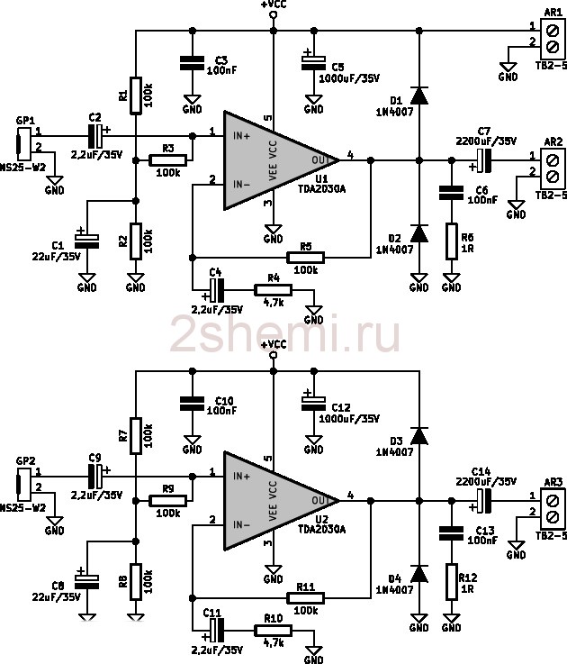Tda2030 схема усилителя с двухполярным питанием