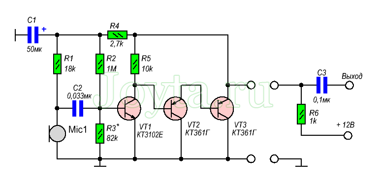 Микрофонный усилитель схема