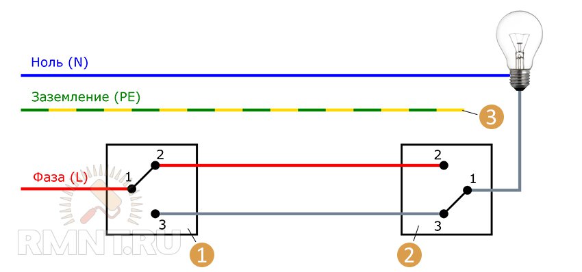 Схема три выключателя на одну лампочку схема