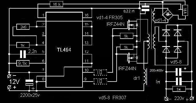 Схема преобразователя на tl494 схема