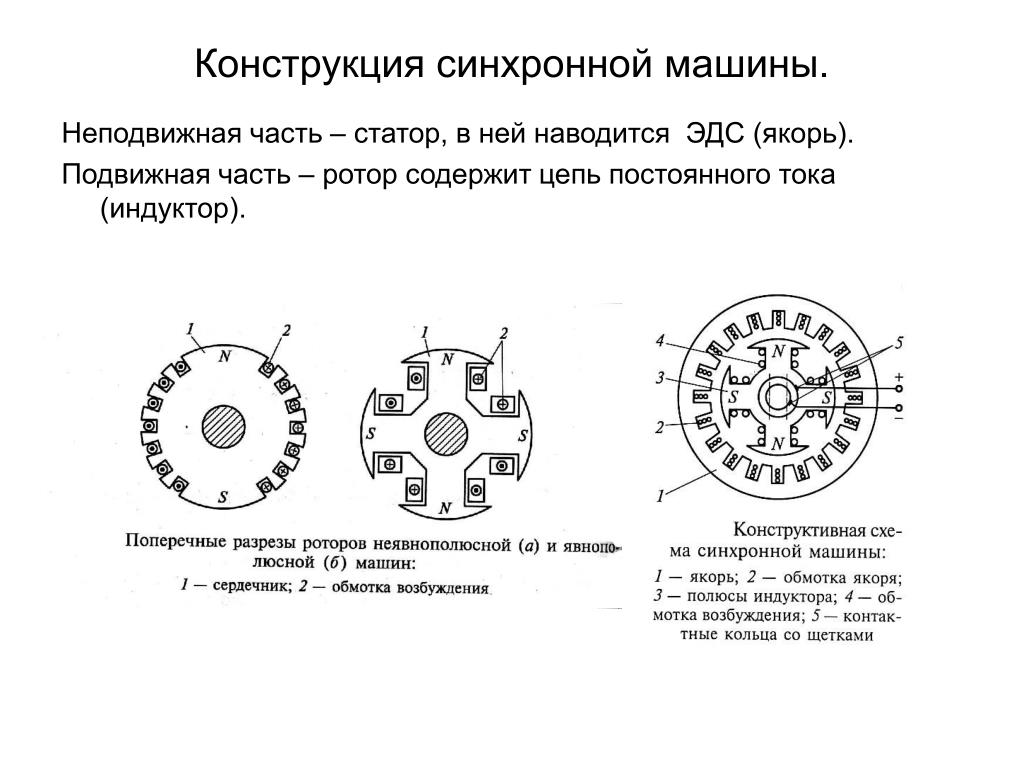 Полюса обмотки ротора синхронной машины на рисунке