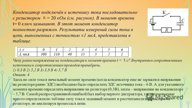 На рисунке приведена схема электрической цепи состоящей из конденсатора емкостью с резистора