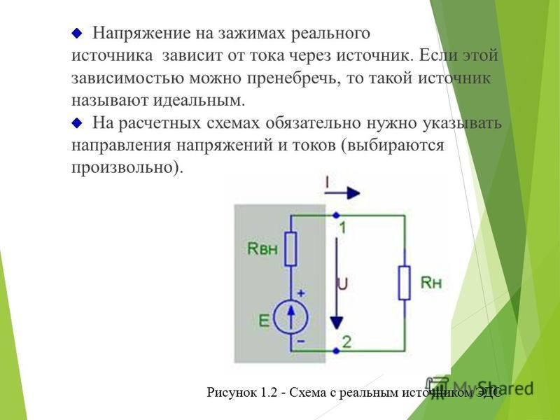 Работа на участке электрической цепи. Направление напряжения на источнике тока. Напряжение на зажимах. Направление напряжения в цепи.