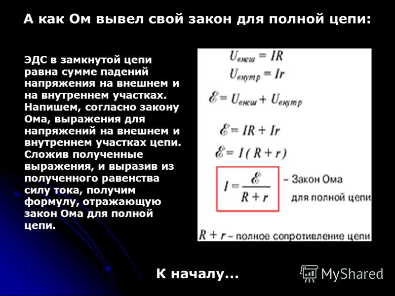 Электродвижущая сила закон ома для полной цепи презентация