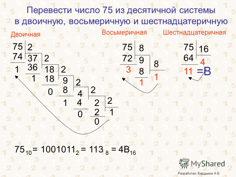 Перевести число из десятичной в двоичную