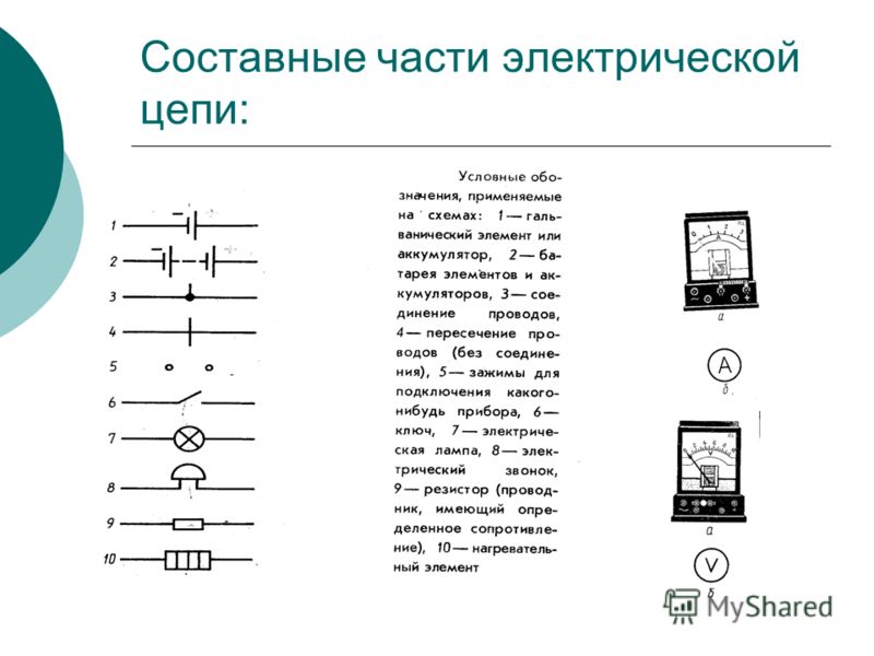 Из каких частей состоит электрическая цепь изображенная на рисунке 2 вариант