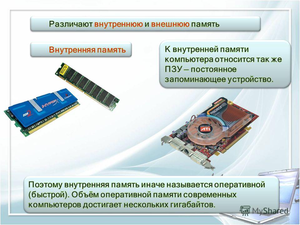 Память запоминающие устройства. ПЗУ это внешняя или внутренняя память. Ram это внешняя или внутренняя память. К внешней памяти относятся виртуальная память Оперативная память. Объем внутренней памяти ПК это.