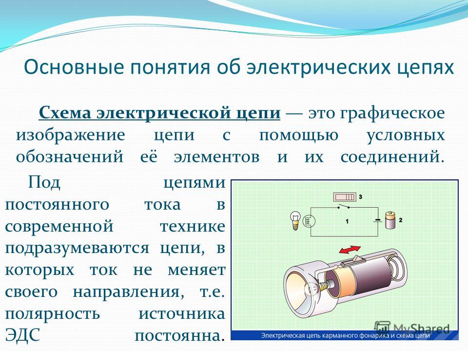 Понятие цепи. Понятие электрической цепи. Основные понятия об электрических цепях. Электрическая цепь карманного фонаря. Основные понятия электрического тока.