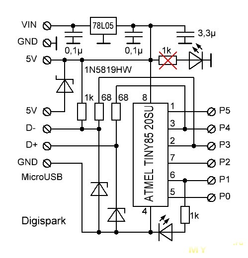 Digispark attiny85 схема