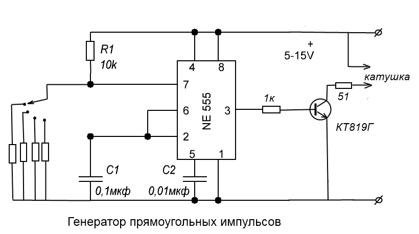 Схему генератора регулировкой частоты и скважности