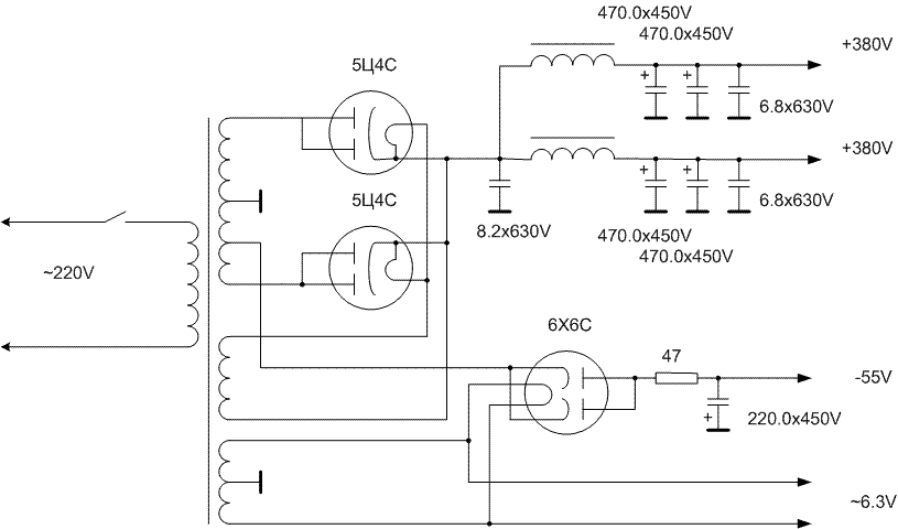 Блок питания на 6ц5с схема