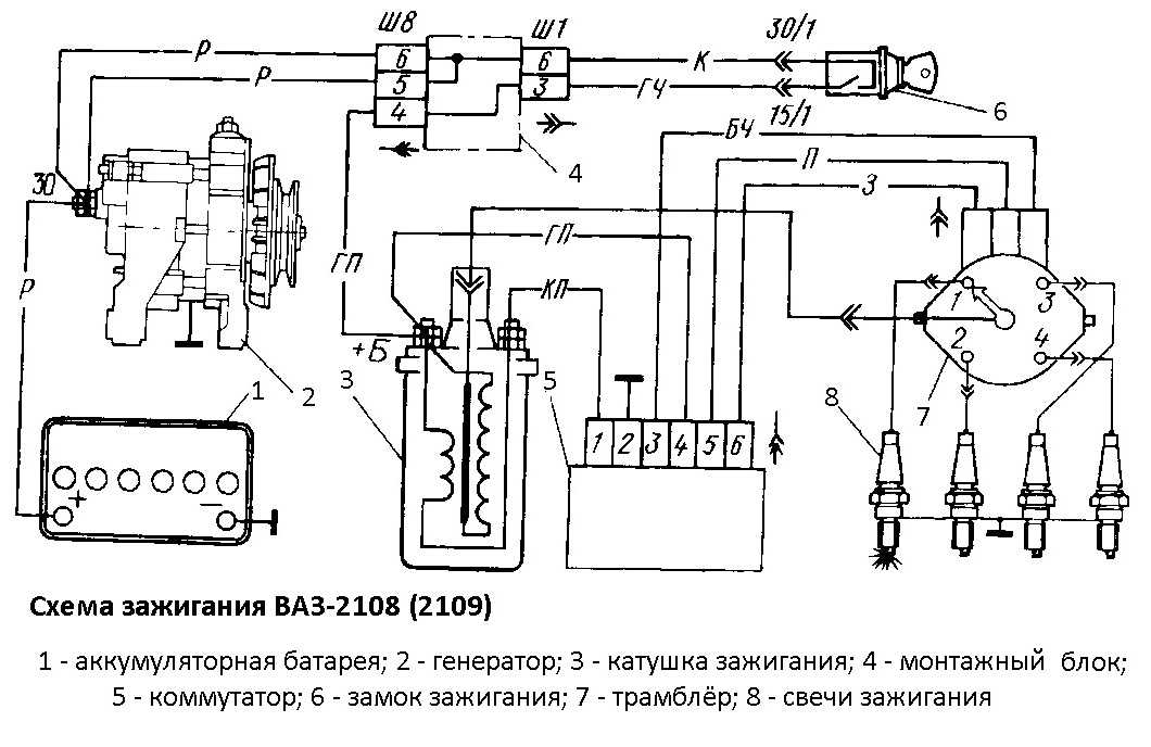 Эл схема зажигания ваз 2108