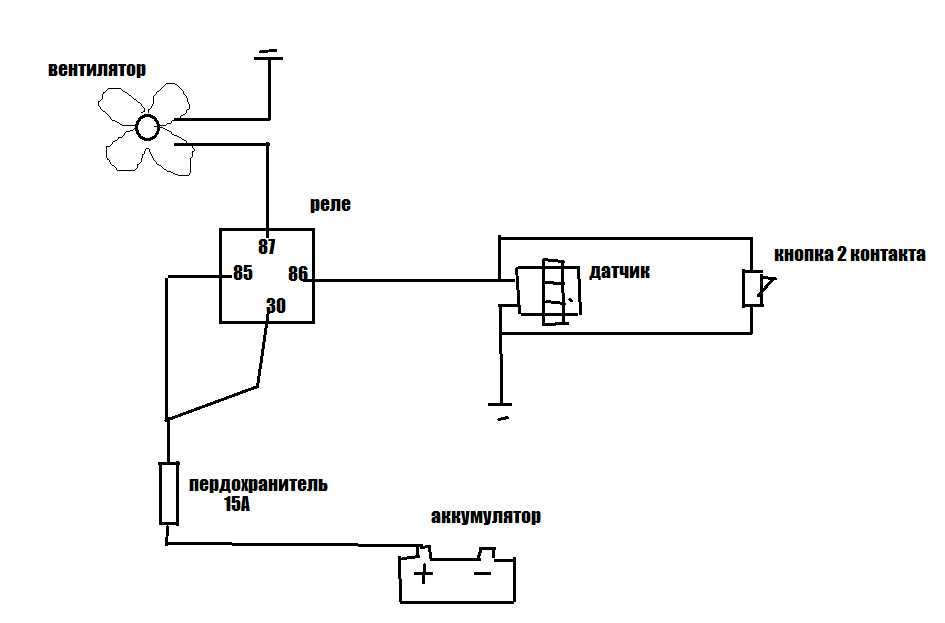 Схема подключения вентилятора охлаждения через кнопку схема