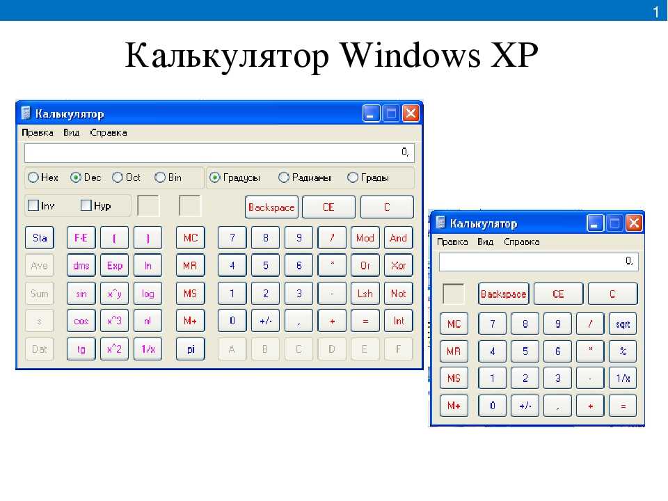 Все виды калькуляторов используемых для работы в oc windows