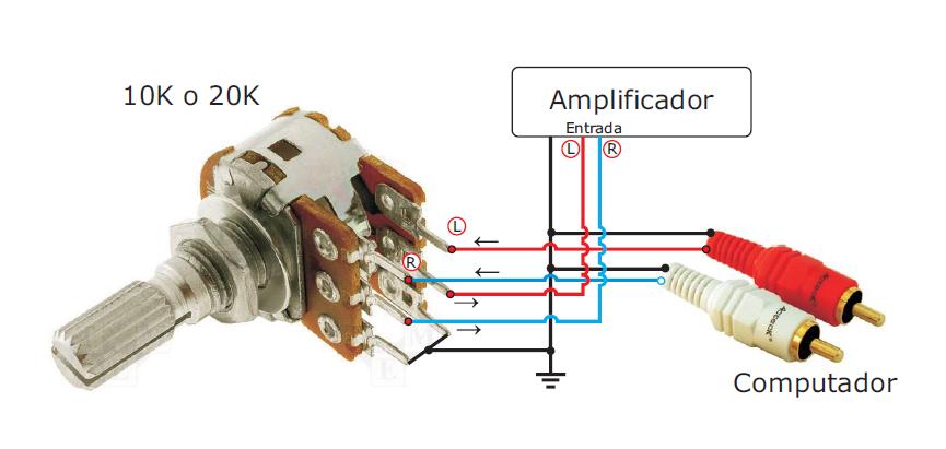 Схема подключения потенциометра с 3 контактами к усилителю