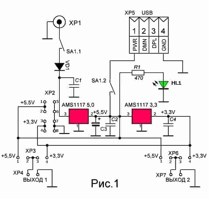 Ams1117 adj схема включения