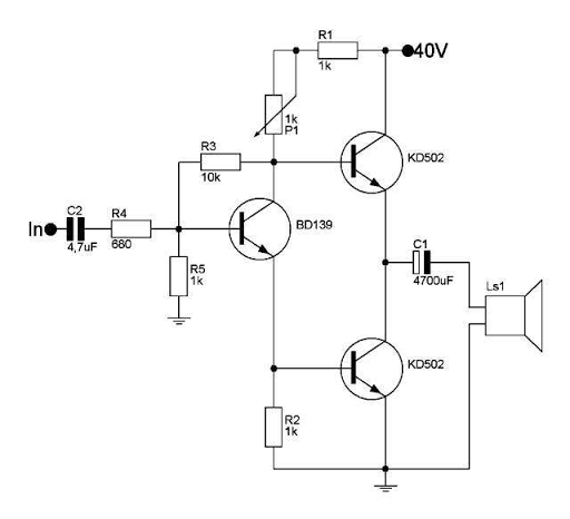 Схема простого усилителя мощности на транзисторах