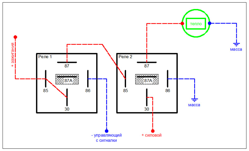Схема подключения реле с управляющим минусом