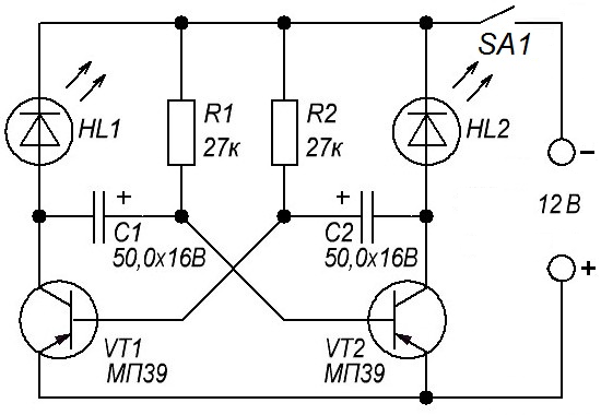 Схема мультивибратора на транзисторах кт315 на 12 вольт