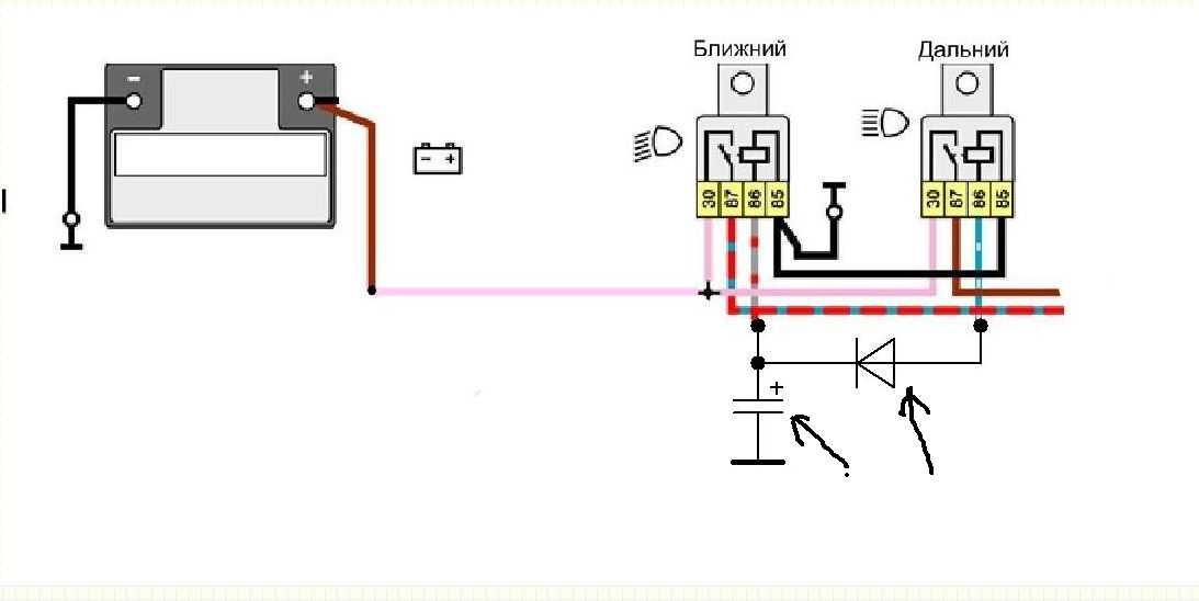 Схема подключения реле фар на ваз 2106