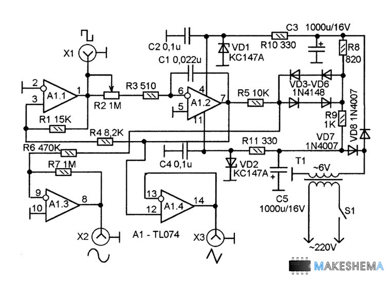 Генератор синусоидального сигнала 50 гц схема