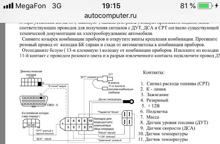 Схема подключения бортового компьютера на ваз