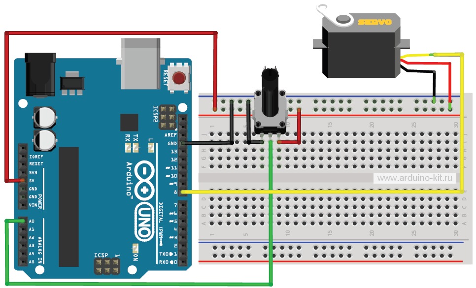 Arduino проект 17:  Сервопривод. Крутим потенциометр, меняем положение