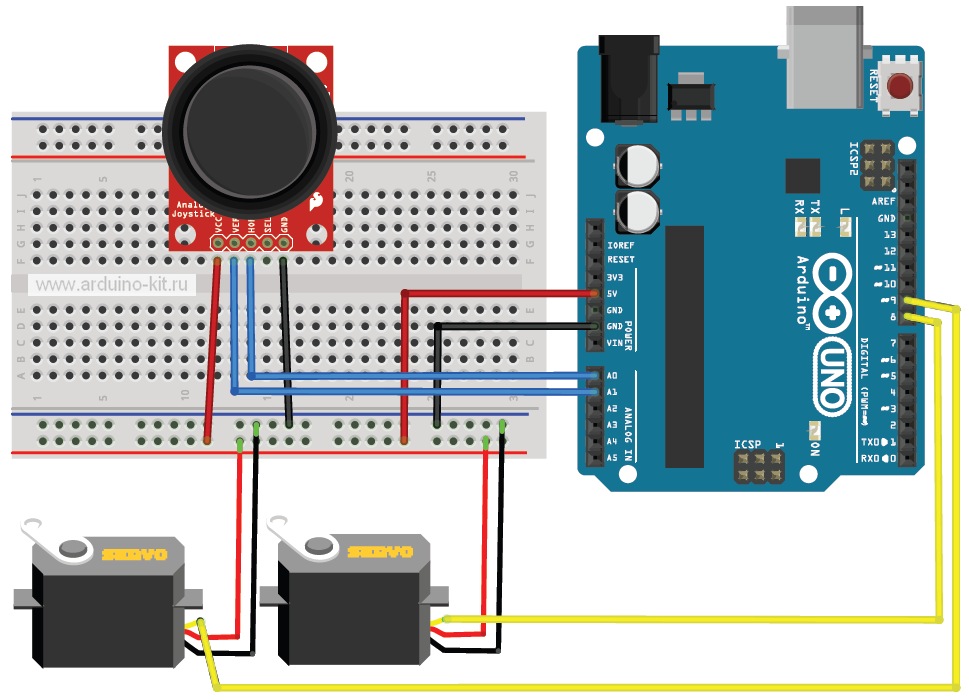 Arduino проект 18:  Обрабатываем данные от джойстика. Управление Pan/Tilt Bracket с помощью джойстика