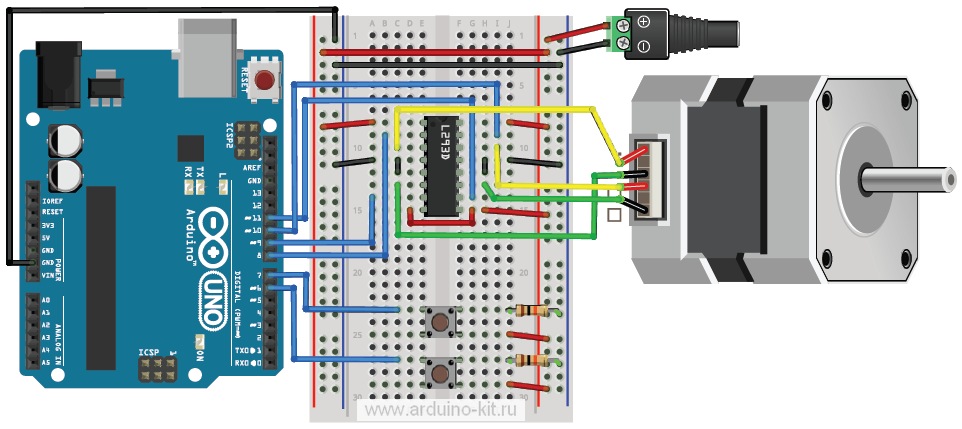 Arduino проект 19:  Шаговый двигатель 4-фазный, с управлением на ULN2003 (L293)