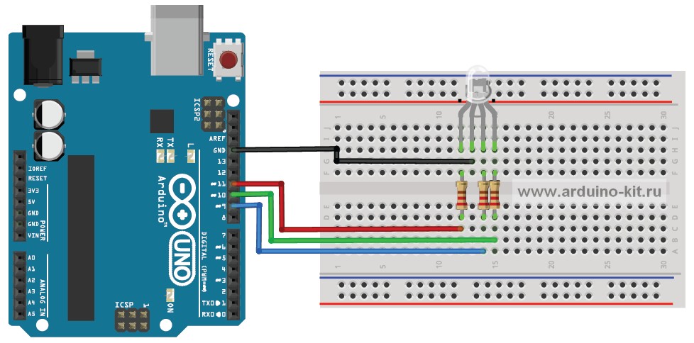 Arduino проект 5: RGB-светодиод. Широтно-импульсная модуляция. Переливаемся цветами радуги