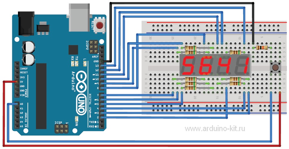 Arduino проект 8:  Микросхема сдвигового регистра 74НС595. Управляем матрицей из 4 разрядов, экономим выходы Arduino