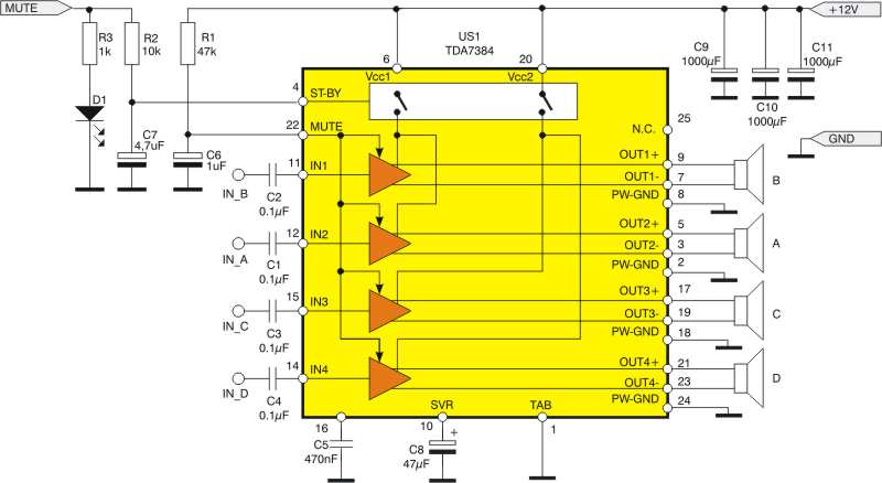 Схема tda7384 усилителя мощности