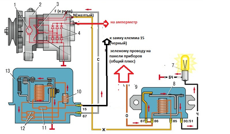 Контрольная лампа генератора схема подключения