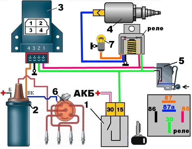 Схема подключения реле зажигания ваз 2107 карбюратор