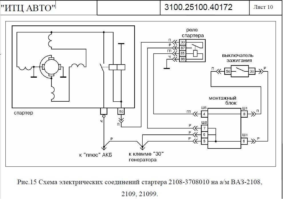 Схема работы стартера ваз 2109