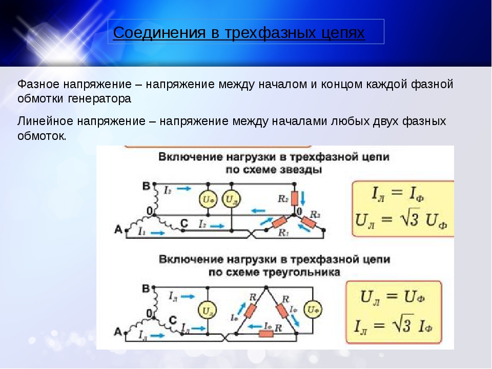 При какой схеме соединения фазные и линейные токи равны