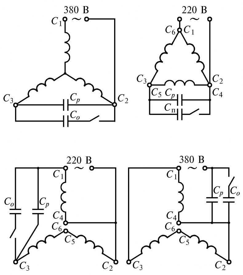 Схема асинхронного двигателя 220
