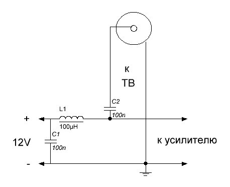 Схема сепаратора антенного усилителя