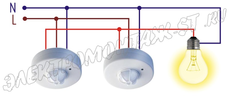 Два датчика движения на одну лампочку схема