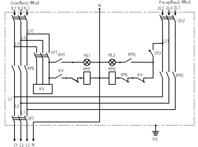 Схема авр на контакторах на 2 ввода 380в
